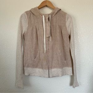 Anthropologie Saturday Sunday Linen Blend Tan Cream Hooded Lightweight Jacket